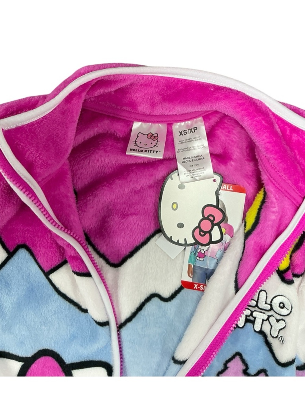Hello Kitty - NWT - Pink, Light Blue and White Plush Zip Sherpa Jacket - Picture 2 of 5